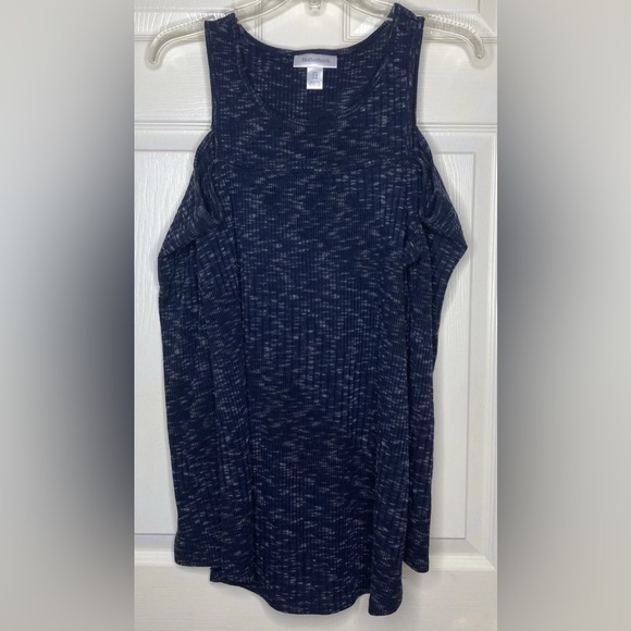 MOTHERHOOD MATERNITY Blue White Heather L/s Off Shoulder Shirt Top Sz Large - Picture 1 of 3